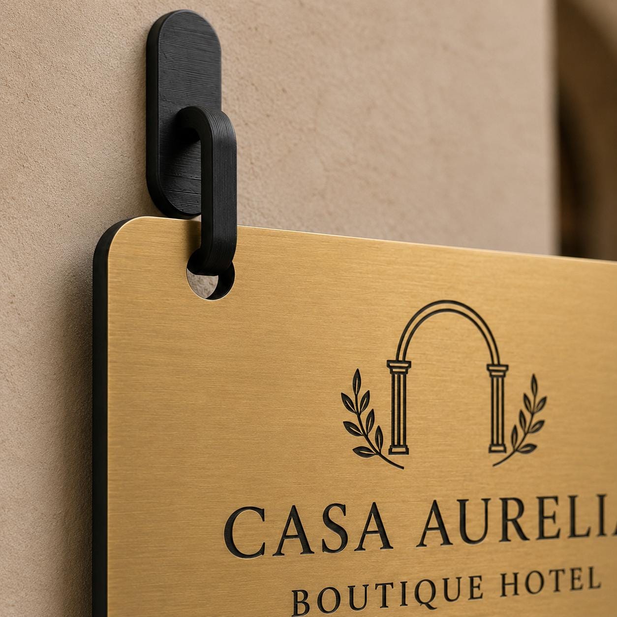 Targa Ingresso Personalizzata Linea Sospesa | Insegna con Nome e Logo per Hotel B&B Ufficio | Rowmark e PLA 3D