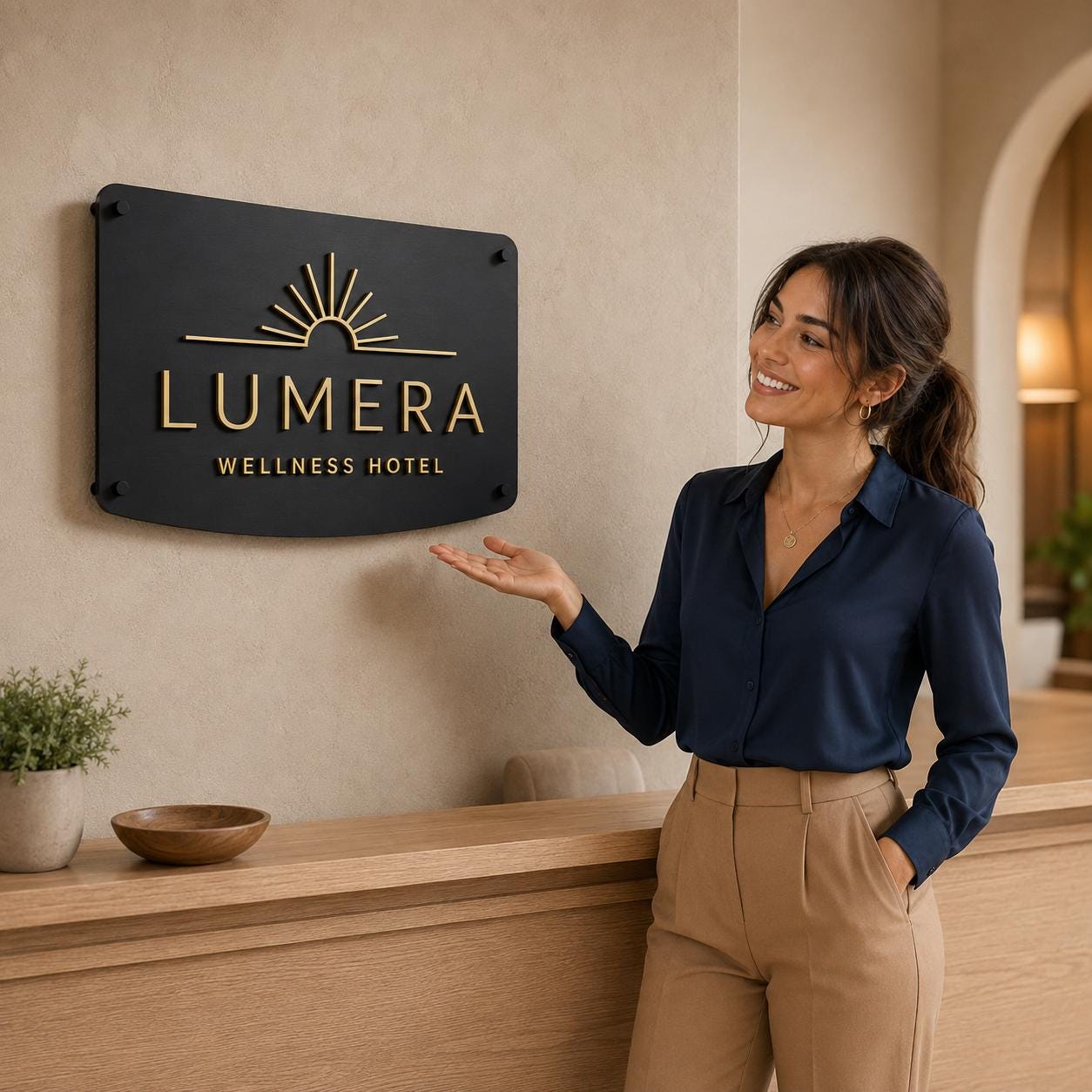 Logo Reception Personalizzato Linea Halo | Insegna con Logo e Lettere 3D per Hotel Spa Ufficio | Plexiglas e PLA