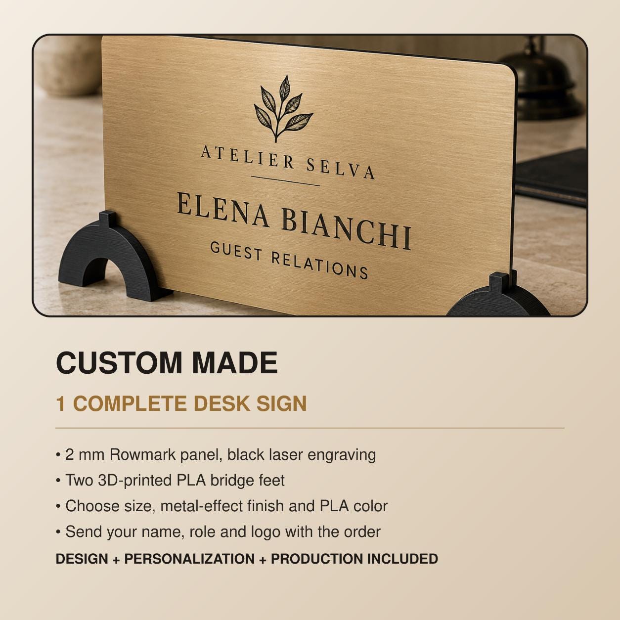 Targa Nominativa da Banco Personalizzata Linea Ponte | Nameplate Reception Hotel Ufficio | Rowmark e PLA 3D | Pezzo Singolo