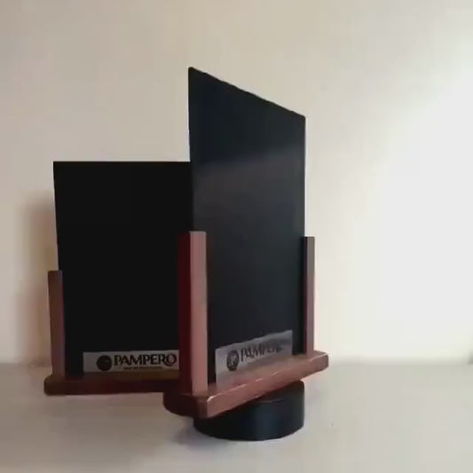 Porta Menu da Tavolo Personalizzato, Espositore 3D Legno Lavagnetta per Ristorante e Bar, Segnatavolo con Incisione Logo Supporto rustico A4